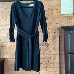LOFT Midi V-Neck Little Black Dress LBD Fit and Flare Sz 2